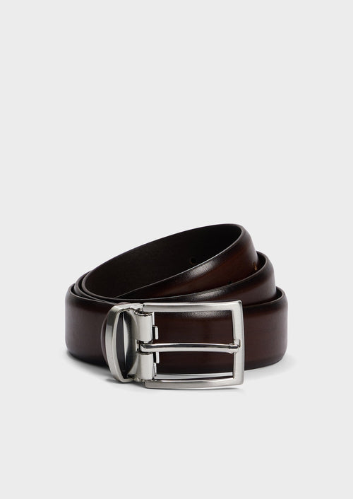 Ceinture ajustable en cuir lisse marron - Father & Sons   - 1 