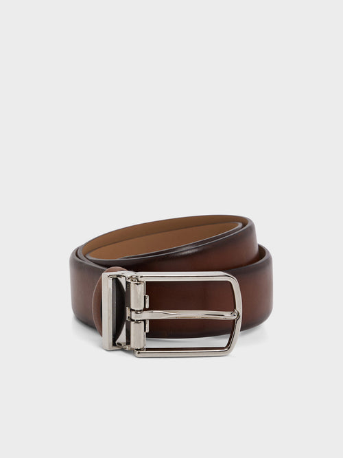 Ceinture ajustable en cuir lisse marron - 1 - Father & Sons   - 6 