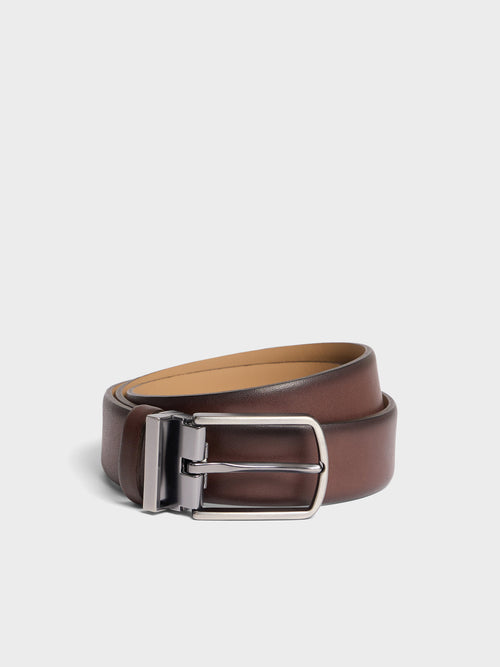 Ceinture ajustable en cuir lisse marron - 1 - Father & Sons   - 8 