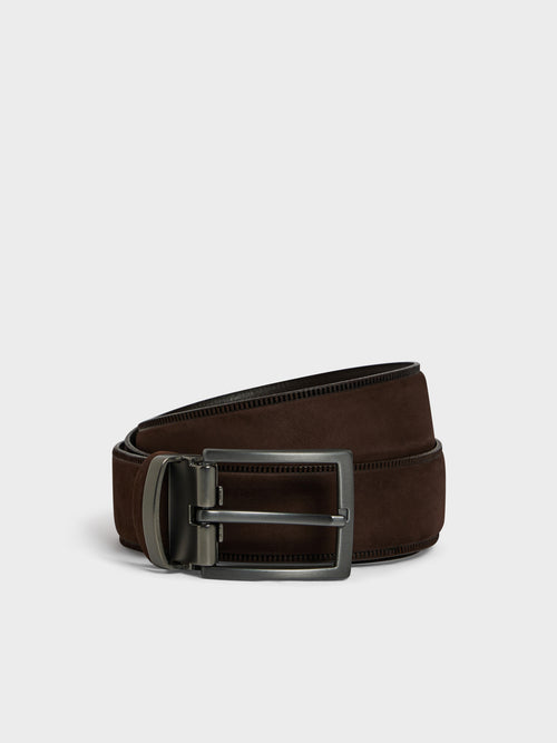 Ceinture ajustable en cuir nubuck marron - 1 - Father & Sons   - 17 