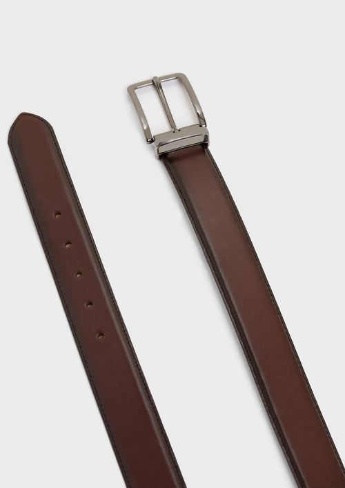 Ceinture ajustable en cuir lisse marron - 2 - Father & Sons   - 11 