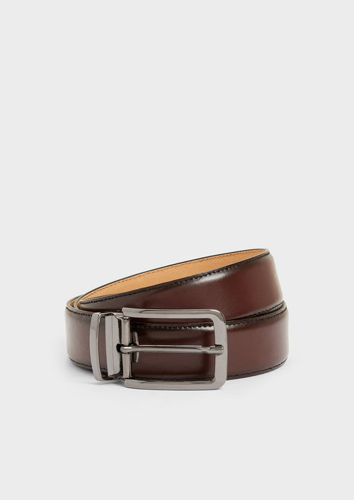 Ceinture ajustable en cuir lisse marron - Father & Sons   - 1 