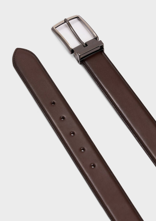 Ceinture ajustable en cuir lisse marron - 2 - Father & Sons   - 4 