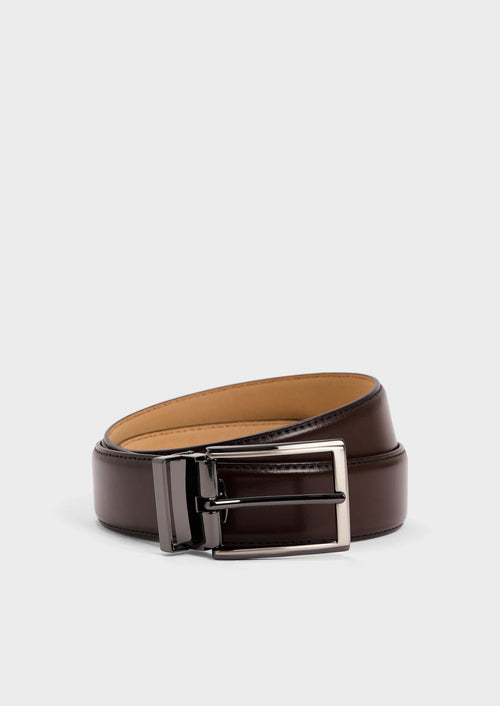 Ceinture ajustable en cuir lisse marron - Father & Sons   - 1 