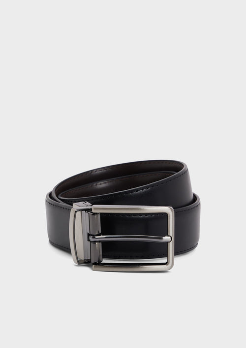 Ceinture ajustable et réversible en cuir lisse noir - 1 - Father & Sons   - 14 