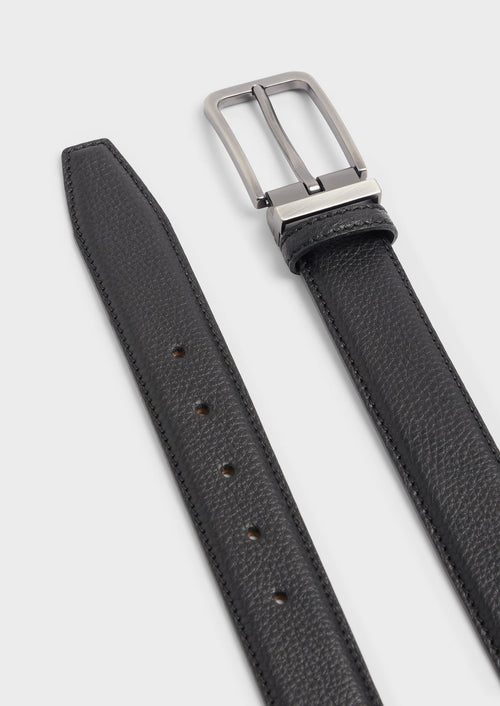 Ceinture ajustable en cuir grainé noir - Father & Sons   - 2 