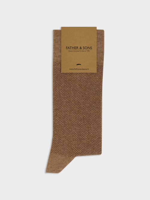 Chaussettes en coton bio mélangé beige à pois marron - 1 - Father & Sons   - 11 