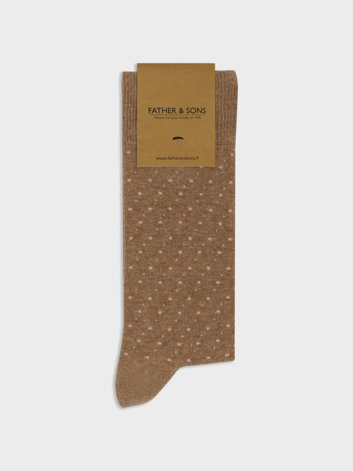 Chaussettes en coton bio mélangé beige à pois roses - Father & Sons   - 1 