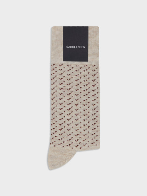 Chaussettes en viscose de bambou beige à motif rose - 1 - Father & Sons   - 8 