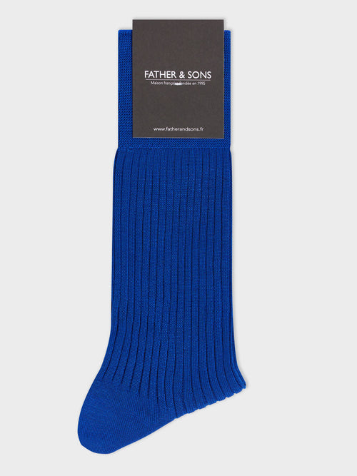 Chaussettes en coton fil d'Ecosse bleu cobalt - Father & Sons   -  