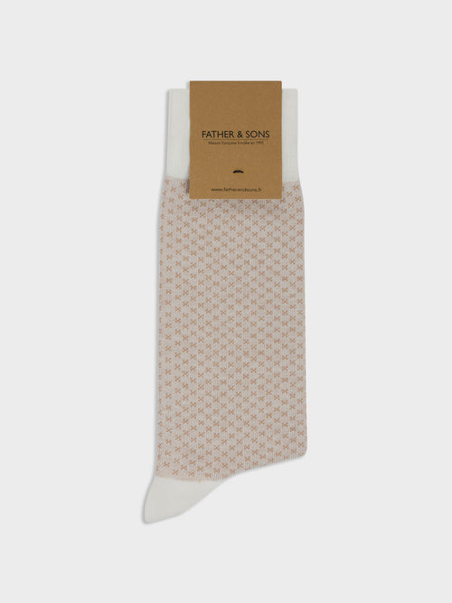 Chaussettes en coton bio mélangé écru à motif marron - 1 - Father & Sons   - 3 