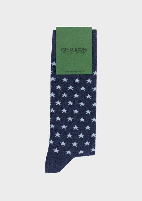 Chaussettes en coton bio mélangé bleu ardoise à motif étoile bleu ciel - Father & Sons   - 1 