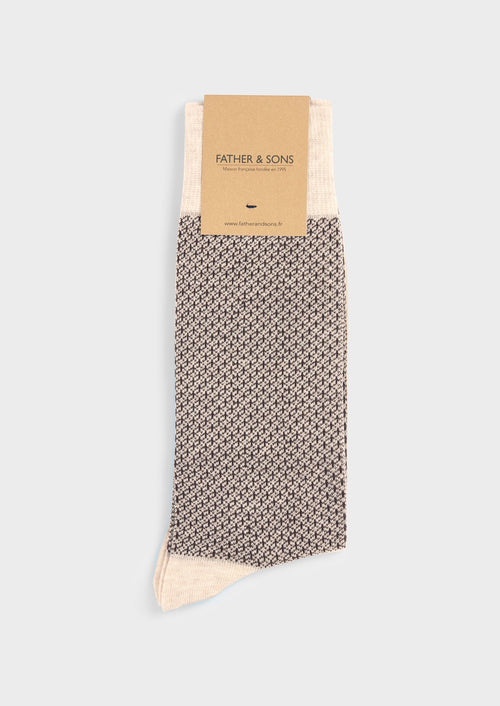 Chaussettes en coton bio mélangé beige à motif fantaisie marron - Father & Sons   - 1 