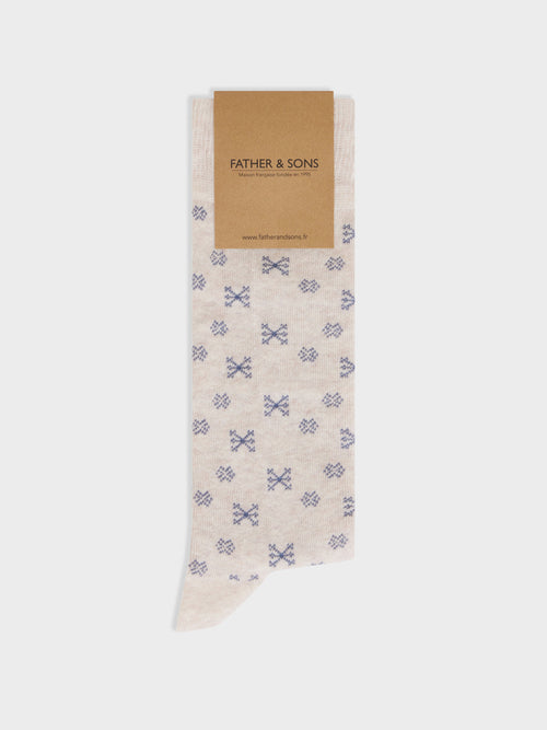 Chaussettes en coton bio mélangé écru à motif bleu - 1 - Father & Sons   - 7 