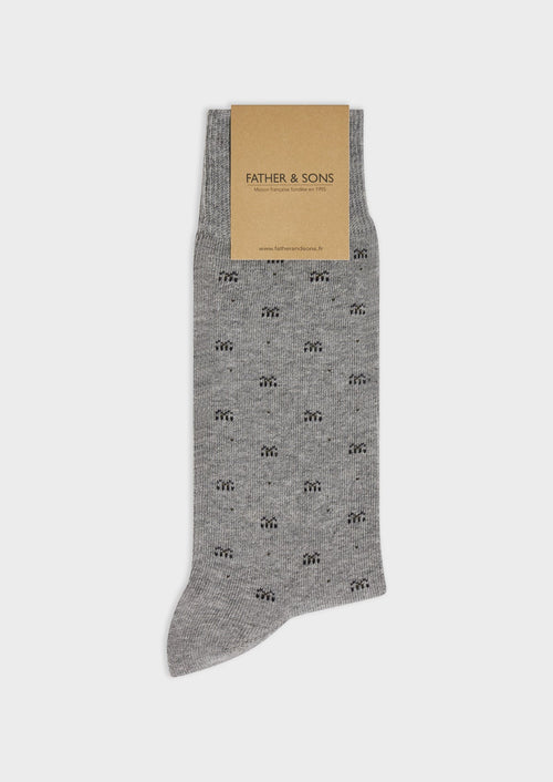 Chaussettes en coton mélangé gris à motif fantaisie anthracite, kaki et noir - Father & Sons   - 1 