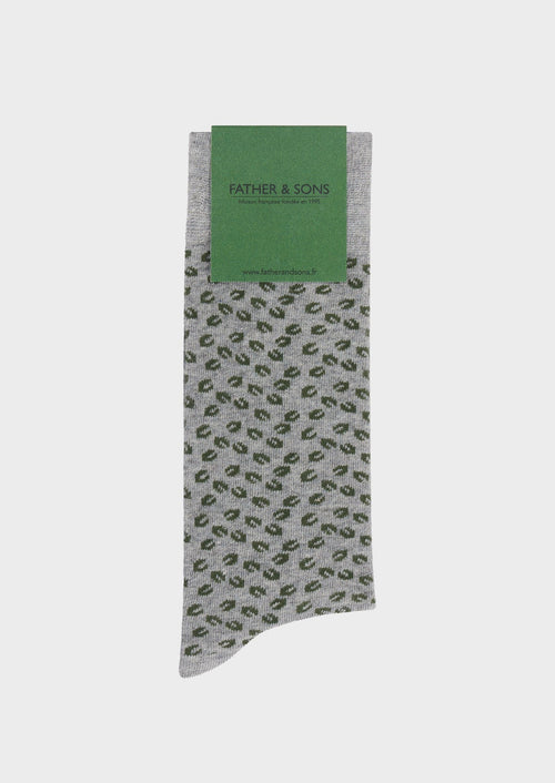 Chaussettes en coton bio mélangé gris à motif fantaisie kaki - Father & Sons   - 1 