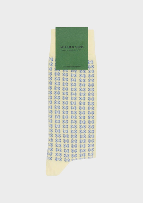 Chaussettes en coton bio mélangé jaune à motif fantaisie bleu azur et bleu ciel - Father & Sons   - 1 