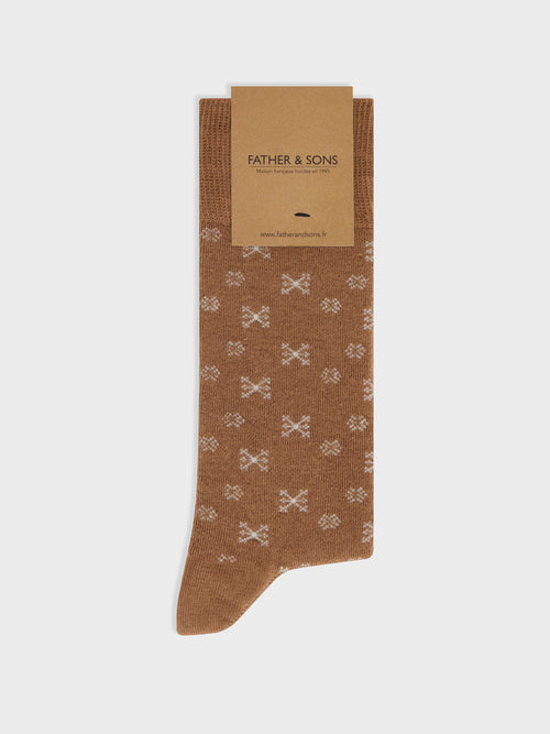 Chaussettes en coton bio mélangé marron à motif écru - 1 - Father & Sons   - 11 