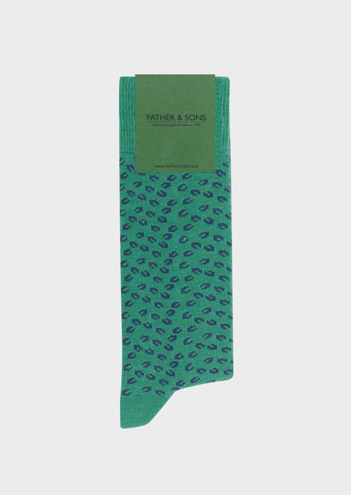 Chaussettes en coton bio mélangé vert à motif fantaisie bleu ardoise - Father & Sons   - 1 