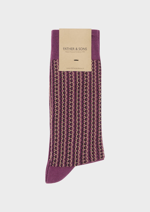 Chaussettes en coton mélangé aubergine à motif fantaisie beige et noir - Father & Sons   - 1 