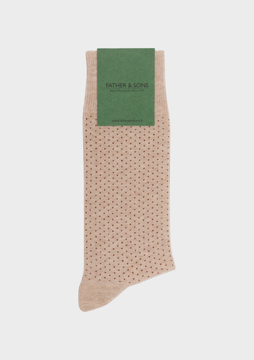 Chaussettes en coton mélangé beige à pois terracotta - Father & Sons   - 1 