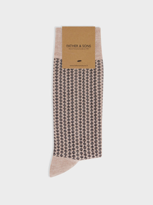 Chaussettes en coton mélangé beige à motif noir et anthracite - Father & Sons   - 1 