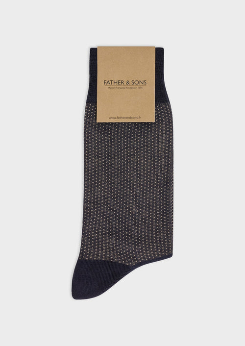 Chaussettes en viscose de bambou bleu nuit à motifs géométriques sable - 1 - Father & Sons   - 11 