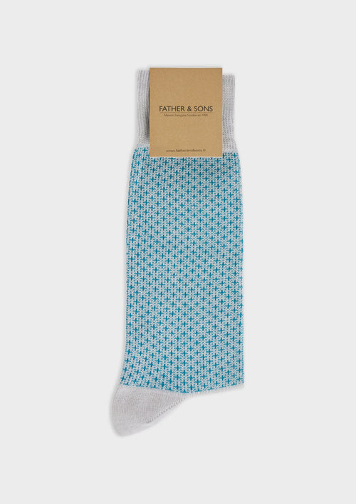 Chaussettes en coton bio mélangé gris à motifs géométriques bleu paon - 1 - Father & Sons   - 8 