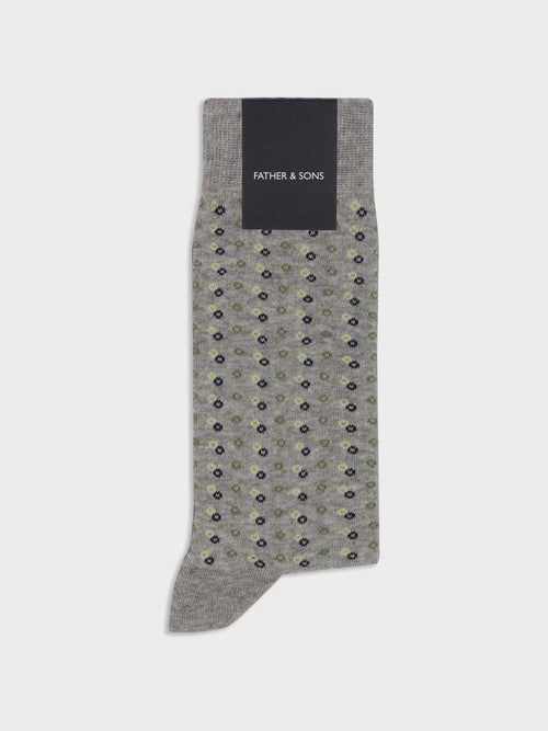 Chaussettes en coton bio gris clair à motif - Father & Sons   - 1 