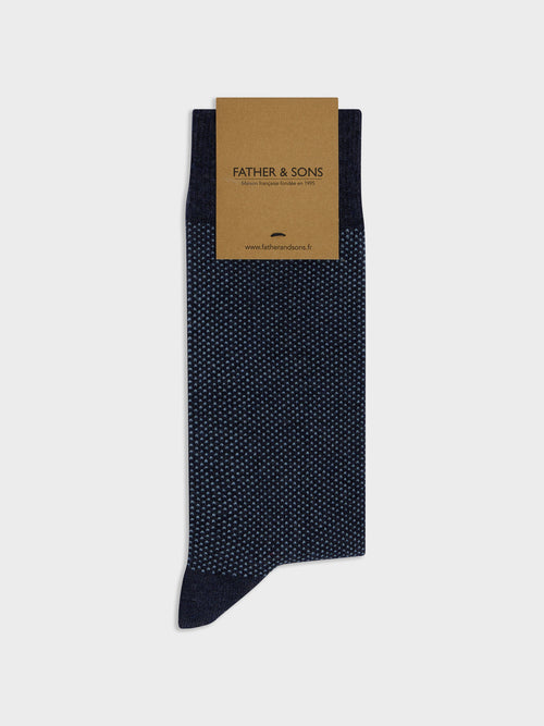 Chaussettes en coton bio bleu indigo à pois bleu ciel - Father & Sons   - 1 