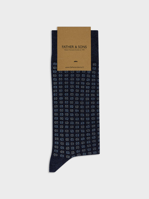 Chaussettes en coton bio bleu indigo à motif - 1 - Father & Sons   - 14 