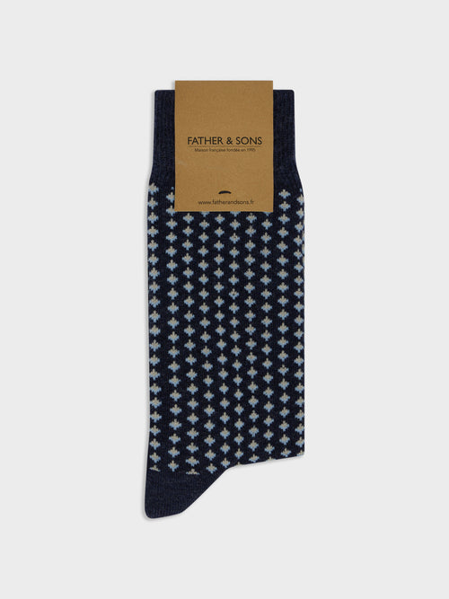 Chaussettes en coton bio bleu indigo à motif - Father & Sons   - 1 