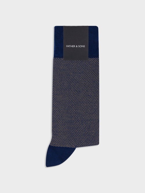 Chaussettes en viscose de bambou bleu indigo à motif beige - Father & Sons   - 1 