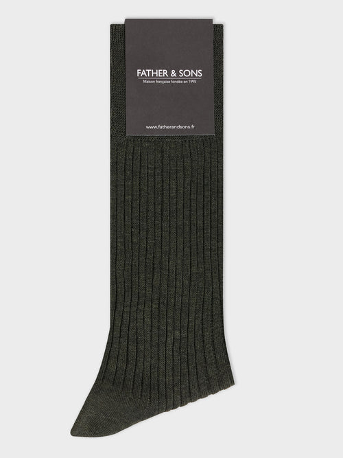 Chaussettes en coton fil d'Ecosse kaki - 1 - Father & Sons   - 13 