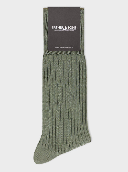 Chaussettes en coton fil d'Ecosse kaki clair - 1 - Father & Sons   - 12 