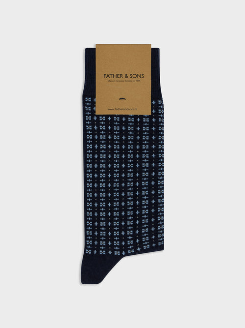 Chaussettes en coton bio bleu marine à motif bleu ciel - Father & Sons   - 1 