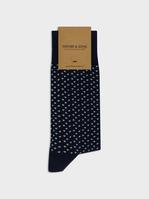 Chaussettes en coton bio bleu marine à motif - Father & Sons   -  