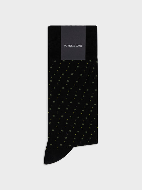 Chaussettes en viscose de bambou noir à pois vert et jaune - Father & Sons   - 1 