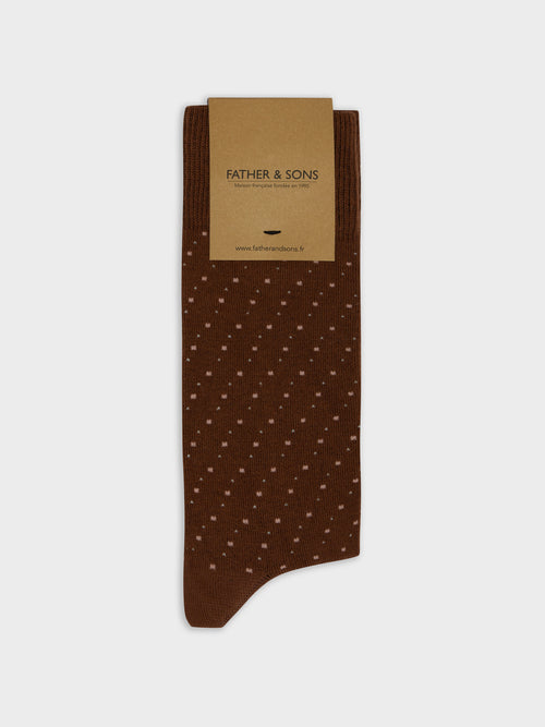 Chaussettes en coton bio mélangé marron à pois roses - Father & Sons   - 1 