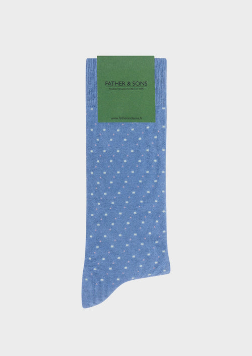 Chaussettes en coton bio mélangé bleu azur à pois blanc et rose - Father & Sons   - 1 