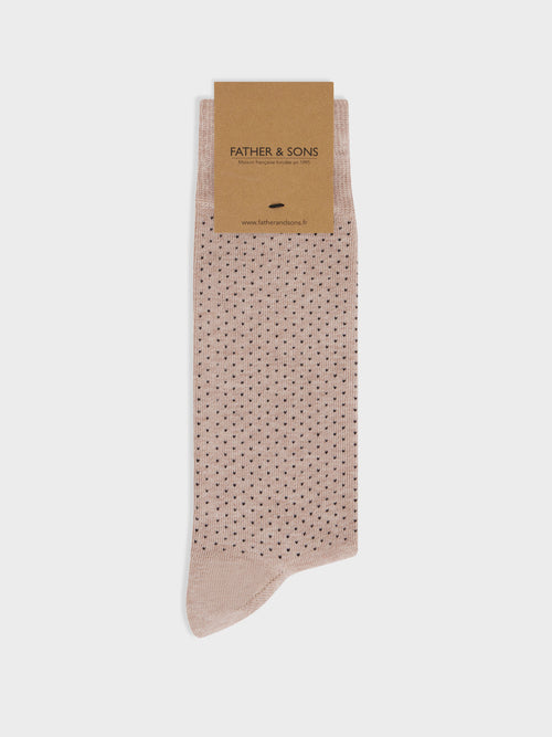 Chaussettes en coton mélangé beige à pois noirs - 1 - Father & Sons   - 20 