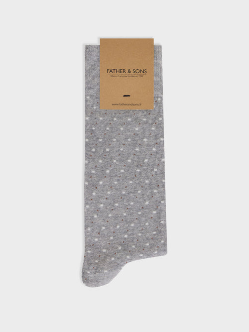 Chaussettes en coton bio mélangé gris à pois beige et écru - 1 - Father & Sons   - 7 