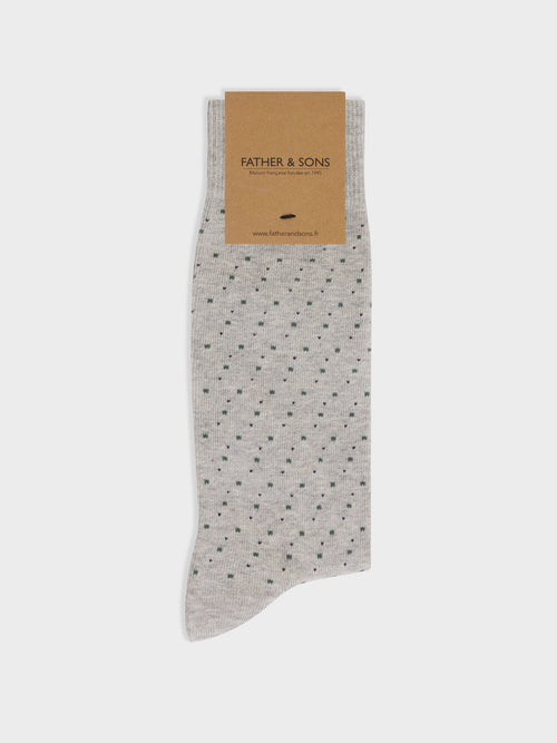 Chaussettes en coton mélangé gris à pois vert et bleu - 1 - Father & Sons   - 18 