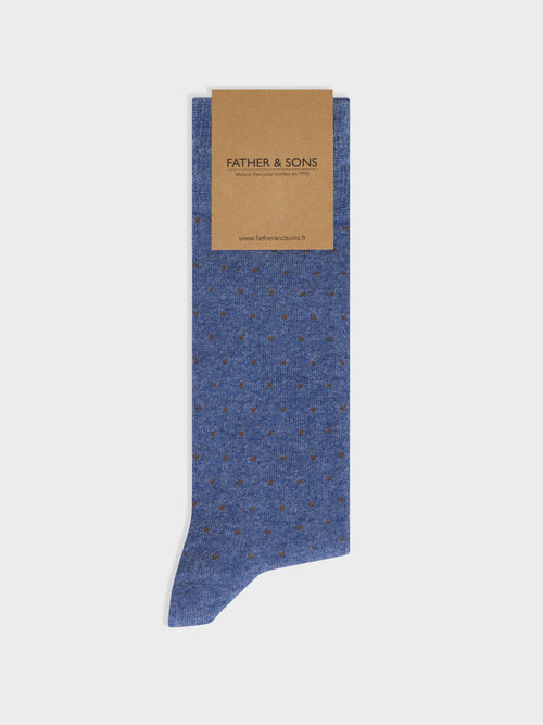 Chaussettes en coton bio mélangé bleu à pois marron - Father & Sons   -  