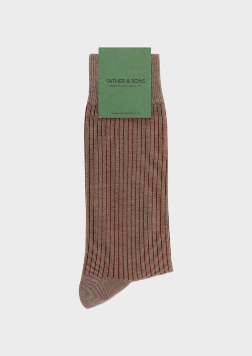 Chaussettes en coton bio mélangé taupe à rayures terracotta - 1 - Father & Sons   - 13 