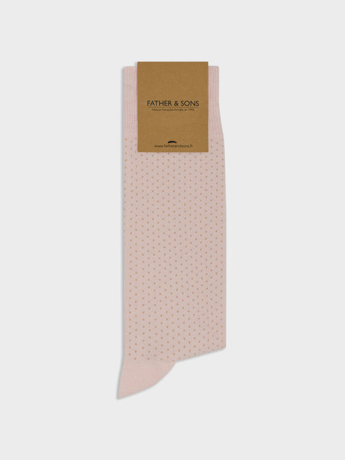 Chaussettes en coton bio mélangé rose à motif beige - 1 - Father & Sons   - 20 