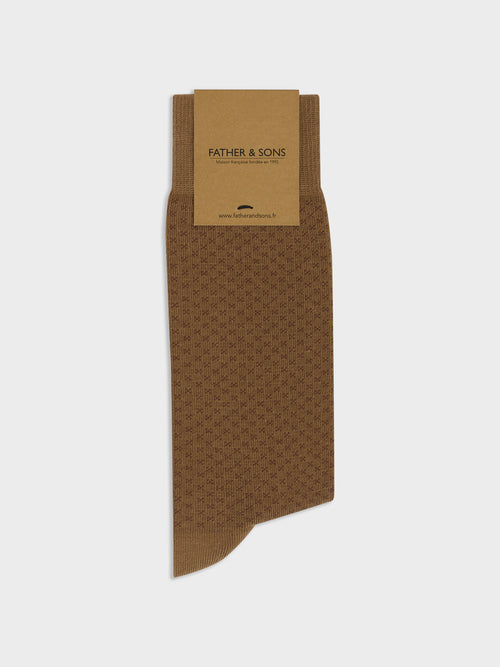 Chaussettes en coton bio mélangé beige à motif marron - Father & Sons   - 1 