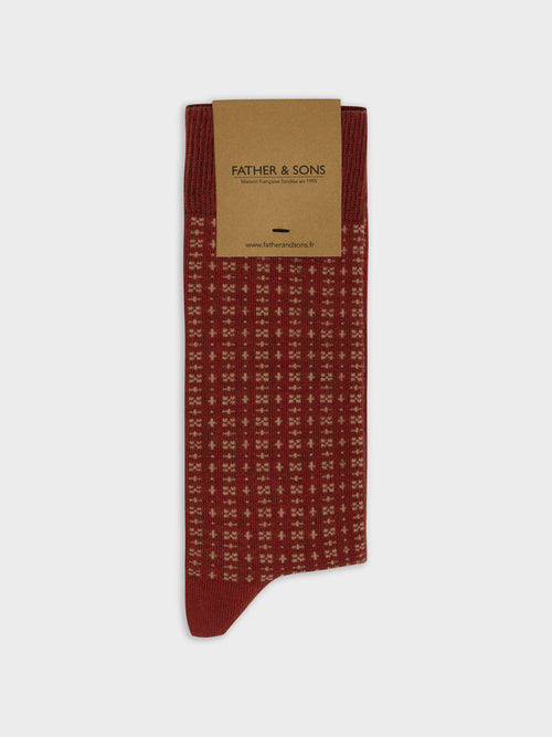 Chaussettes en coton bio mélangé terracotta à motif beige - 1 - Father & Sons   - 13 