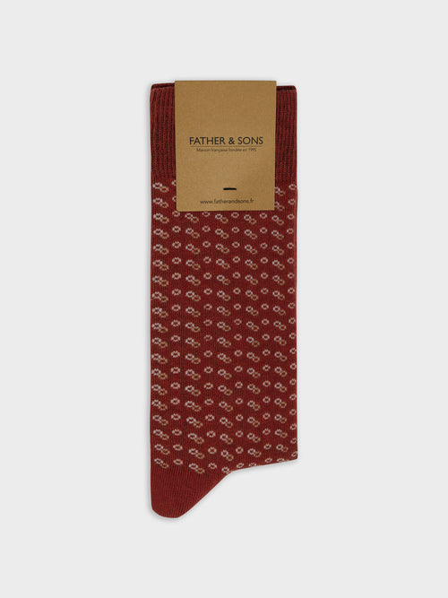 Chaussettes en coton bio mélangé terracotta à motif beige - Father & Sons   - 1 