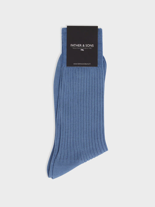 Chaussettes en coton fil d'Ecosse bleu azur - 1 - Father & Sons   - 4 